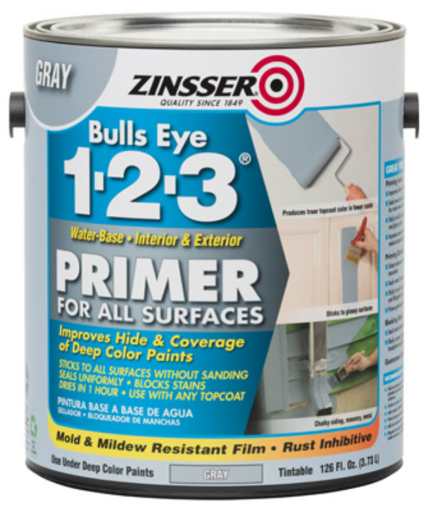 Zinsser® 285085 Bulls Eye 1-2-3, Water Based All Purpose Primer, Gray, 1 Gallon