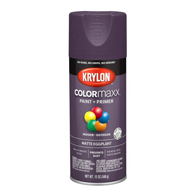 Krylon K05594007 COLORmaxx Paint + Primer Spray, Matte Eggplant, 12 Oz