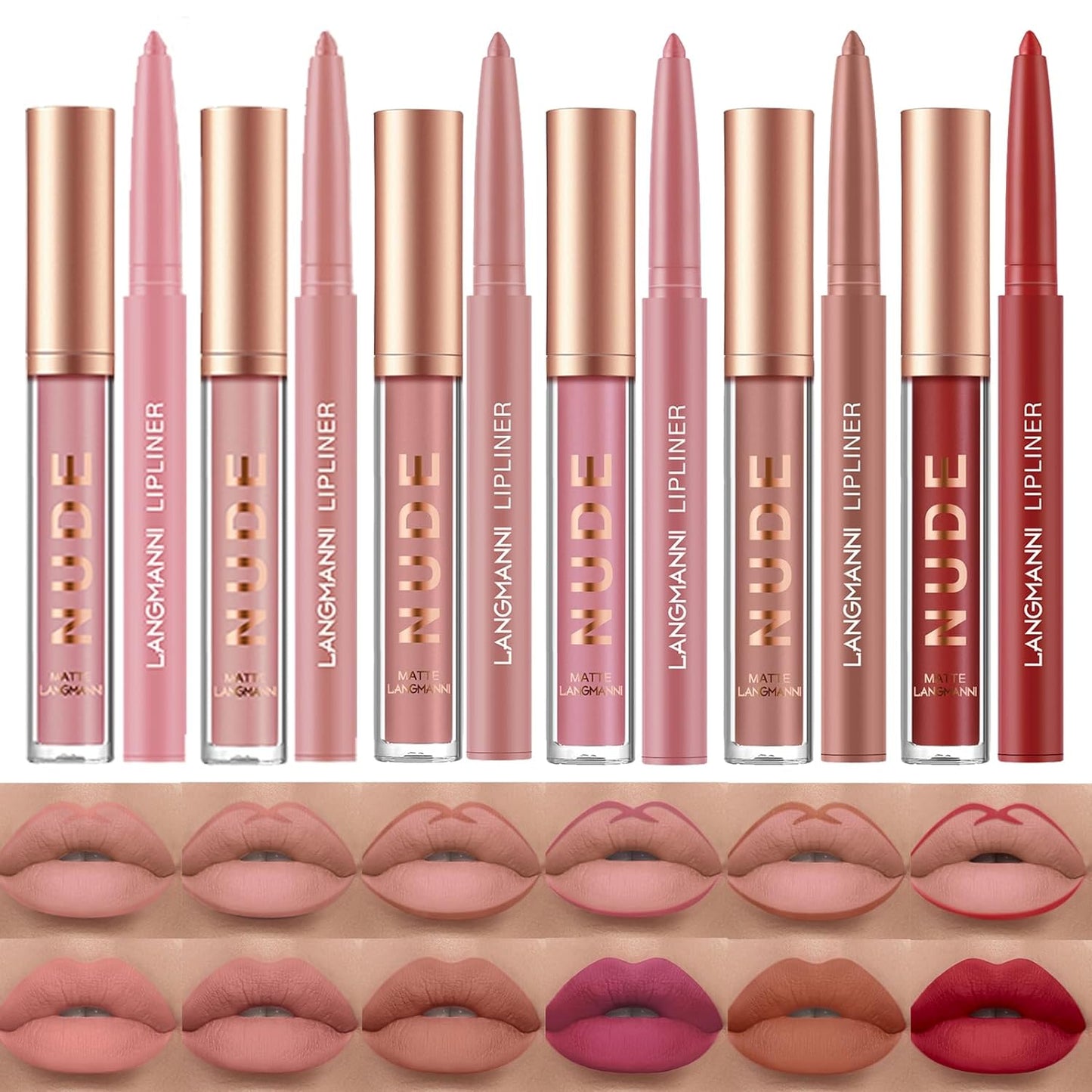 LANGMANNI 6 Matte Lipstick with 6 Lipliners Durable Makeup Set,Long-Lasting Non-Stick Cup Not Fade Waterproof Pigmented Velvet Lipgloss Kit Beauty Cosmetics Makeup Gift for Girls (#B)