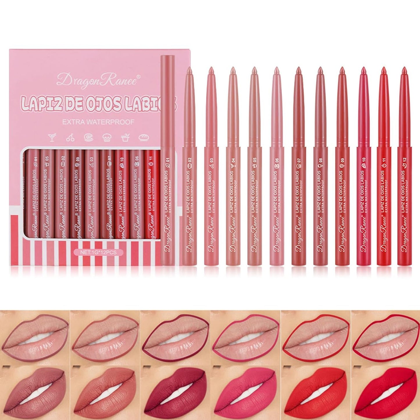 12Pcs Matte Lip Liner Set,Nude Matte Lip Liner and Lipstick Makeup Set,Crayon Lip Liner Longwear and Pigmented Lip Pencil 24 Hour Waterproof Matte Lipstick with a Matte Finish