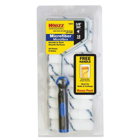 Whizz 25009F Xtra Sorb Microfiber Mini Paint Roller Cover, 3/8" x 4", 10-Pack