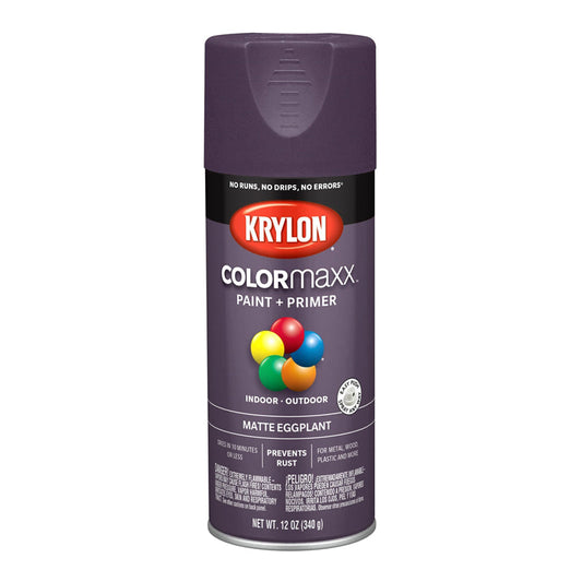 Krylon K05594007 COLORmaxx Paint + Primer Spray, Matte Eggplant, 12 Oz