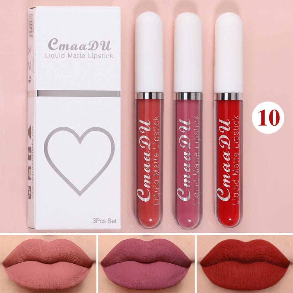 3 Colors/set Matte Velvet Lip Gloss Non-Stick Cup Waterproof Lipstick
