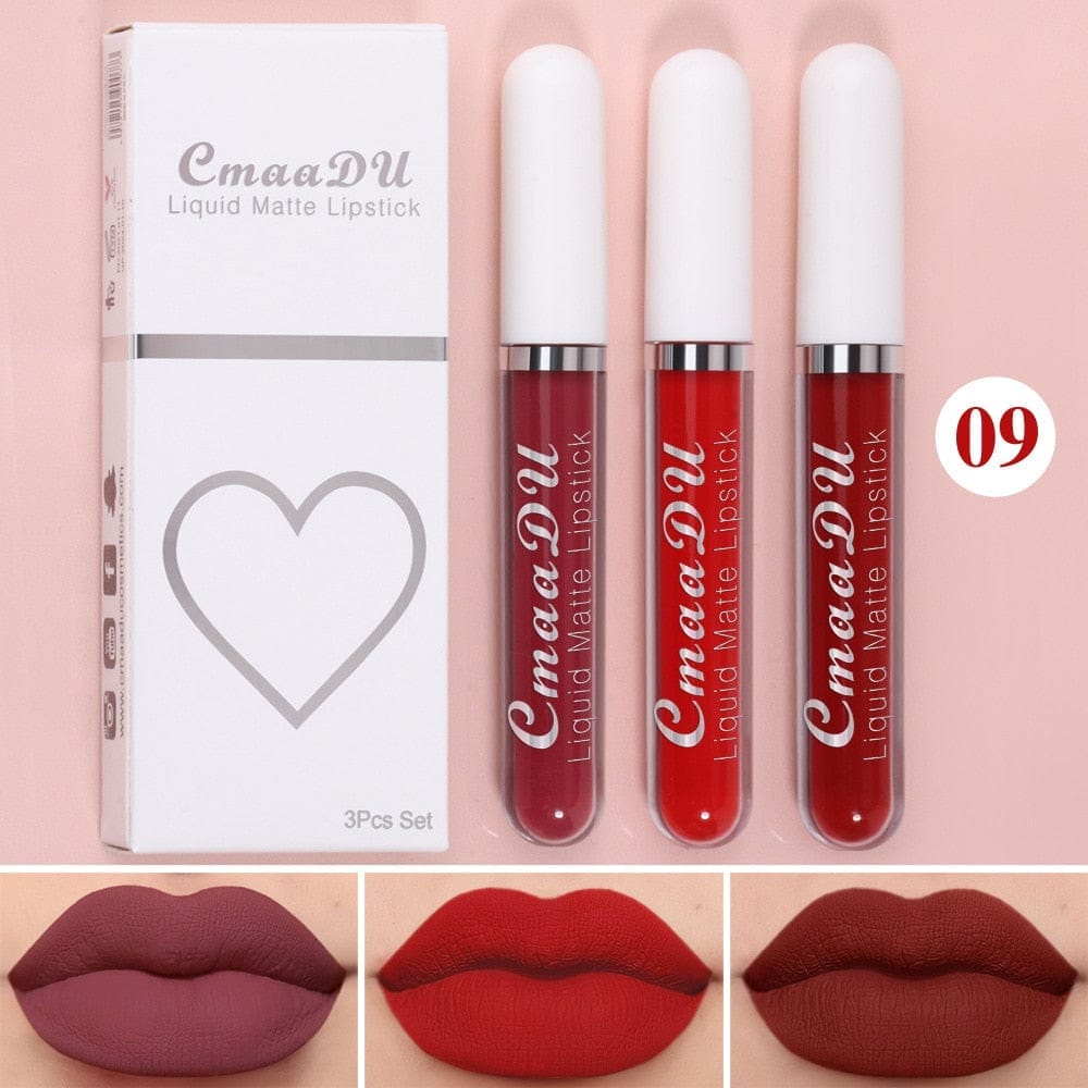 3 Colors/set Matte Velvet Lip Gloss Non-Stick Cup Waterproof Lipstick
