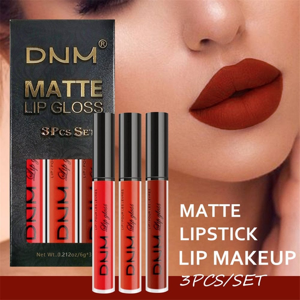 3 Colors/set Matte Velvet Lip Gloss Non-Stick Cup Waterproof Lipstick