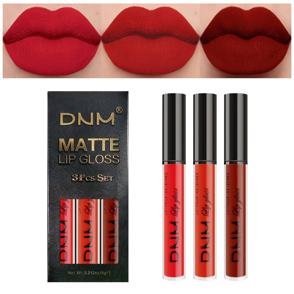 3 Colors/set Matte Velvet Lip Gloss Non-Stick Cup Waterproof Lipstick
