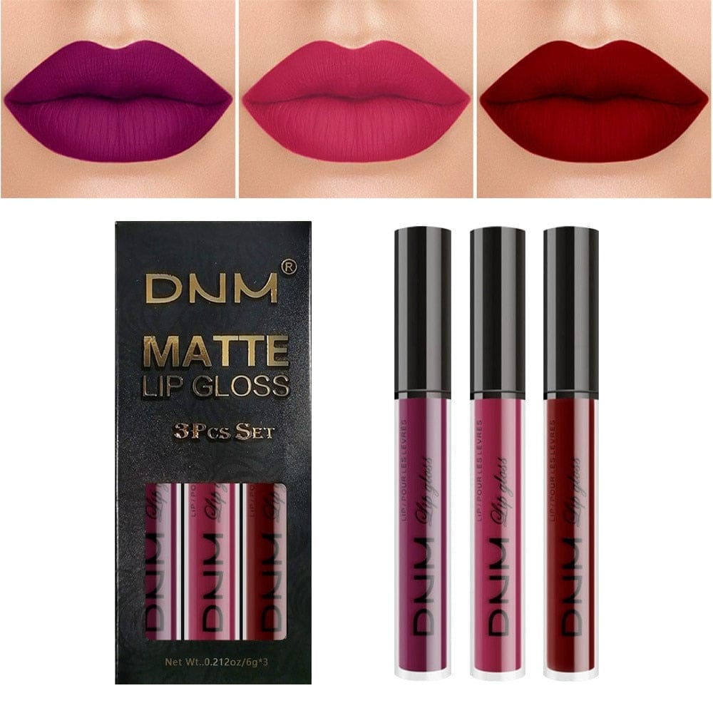 3 Colors/set Matte Velvet Lip Gloss Non-Stick Cup Waterproof Lipstick