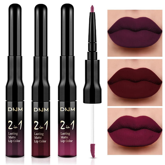 evpct 3Pcs Dark Red Purple Plum Lip Stain Paint Matte Lip Liner and Lipstick Set Long Lasting Smudge Proof labiales matte mate larga duracion listip 24 hours a prueba de agua mate 24 horas originales