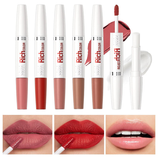 2-Step Super long Stay 24H Liquid Lipstick Makeup, Long Lasting Highly Pigmented Color with Moisturizing Balm, Kiss-proof & Smudge-proof (Matte + Lip blam)