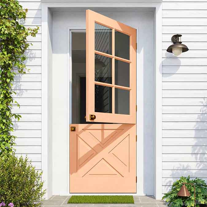 A residential home exterior in the house paint color Before Sunrise, the perfect peach paint color from Clare. Before Sunrise is a perfect peach paint color that captures the illuminating glow of a sunrise – and creates a beautiful new beginning in any space. Shop now.