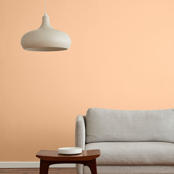 A beautiful home interior room painted in Before Sunrise, the perfect peach paint color from Clare. Before Sunrise is a perfect peach paint color that captures the illuminating glow of a sunrise – and creates a beautiful new beginning in any space. Shop now.